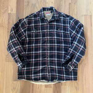 wrangler - men's lined flannel coat - black and red - size L